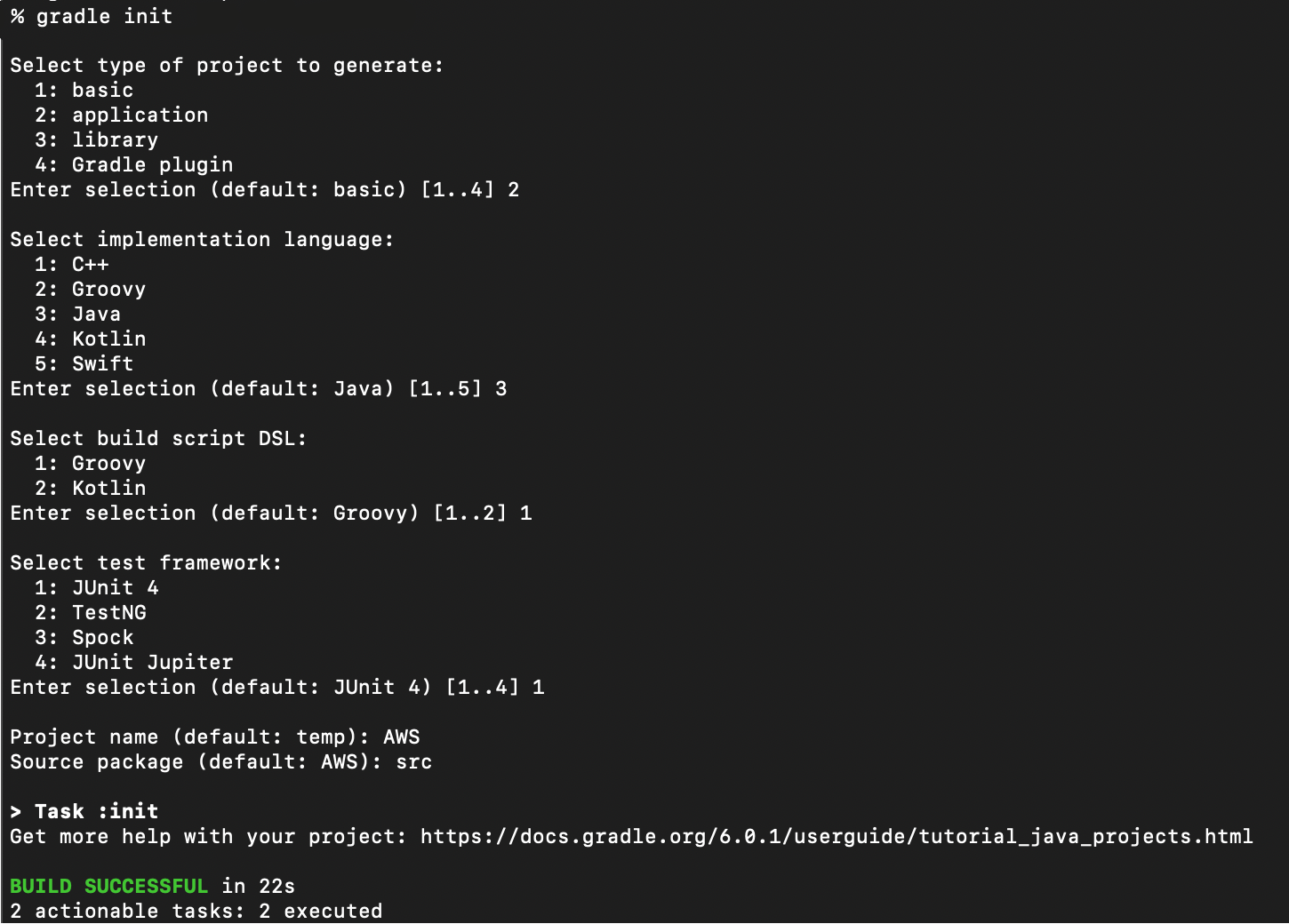 Gradle project initialization
